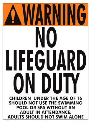 NO LIFEGUARD SIGN NY & MA 1003WS1824E