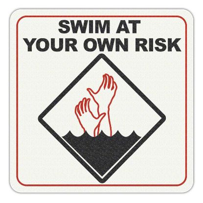 SWIM AT OWN RISK SYMBOL 6IN x 6IN VINYL STICK ON 121TISW0606