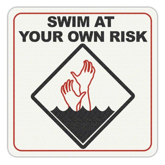 SWIM AT OWN RISK SYMBOL 6IN x 6IN VINYL STICK ON 121TISW0606