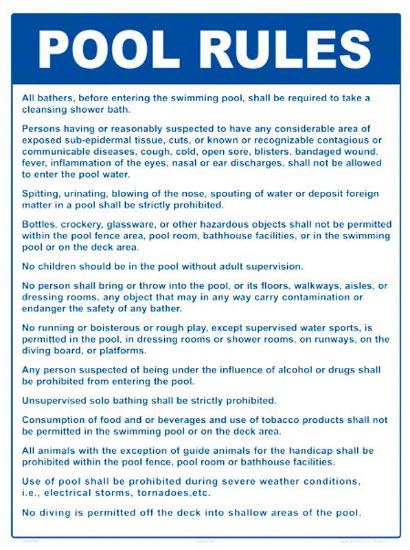 SIGN INPOOL RULESIN (MD 2000WS1824E