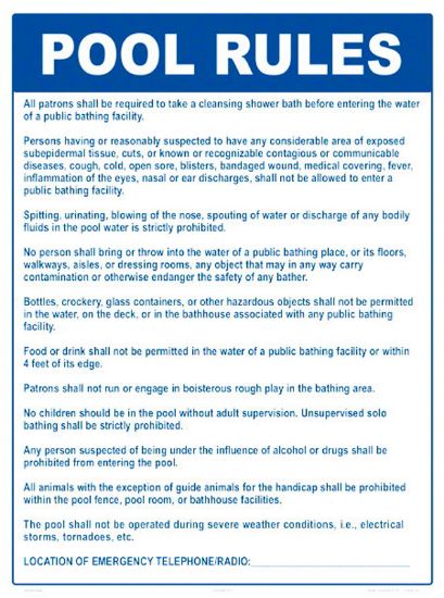 SIGN INPOOL RULESIN (NH 2023WS1824E