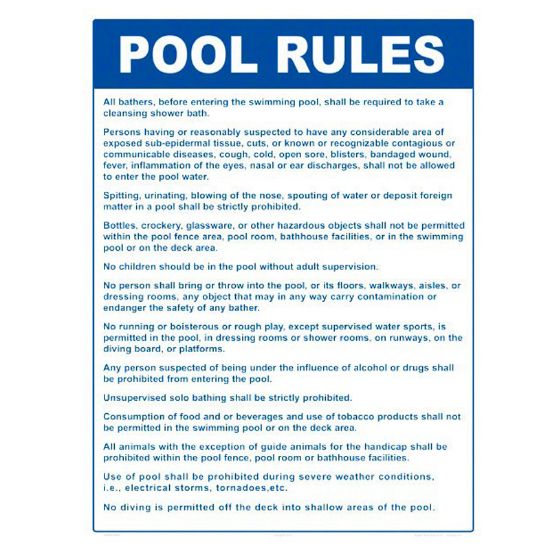 SIGN INPOOL RULESIN (MD) ALUMINUM MD2000WA1824E