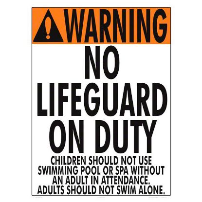 ALUMINUM WARNING NO LIFEGUARD 18X24 1001WA1824E