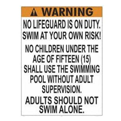 WARNING NO LIFEGUARD ALUMINUM SIGN (DC 1607WD3648E