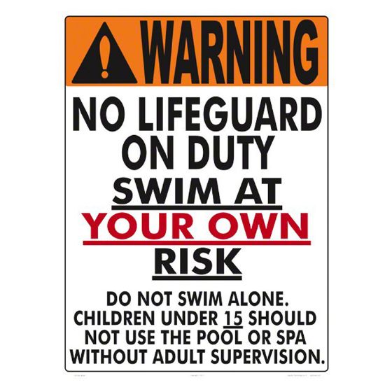 SIGN WARNING NO LIFE GUARD ON DUTY MD VERSION ALUMINUM 18X24 1507WA1824E