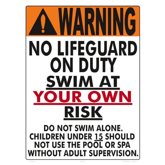 SIGN WARNING NO LIFE GUARD ON DUTY MD VERSION PLASTIC 18X24 1507WS1824E
