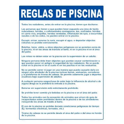 POOL RULES IN SPANISH 2000WS1824S