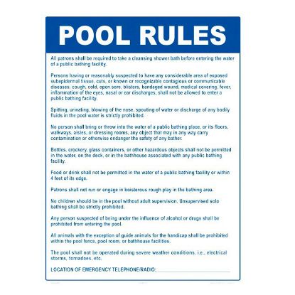 POOL RULES SIGN ALUMINUM (NH 2023WA1824E