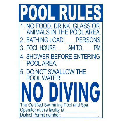 POOL RULES ALUMINUM SIGN (DC 2041WA1824E