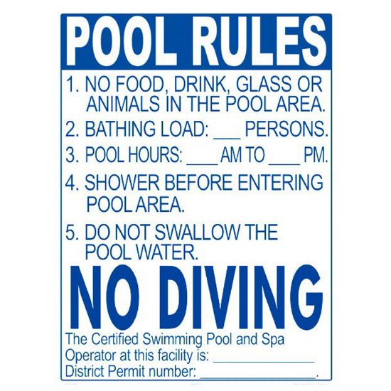 POOL RULES ALUMINUM SIGN (DC 2041WA1824E