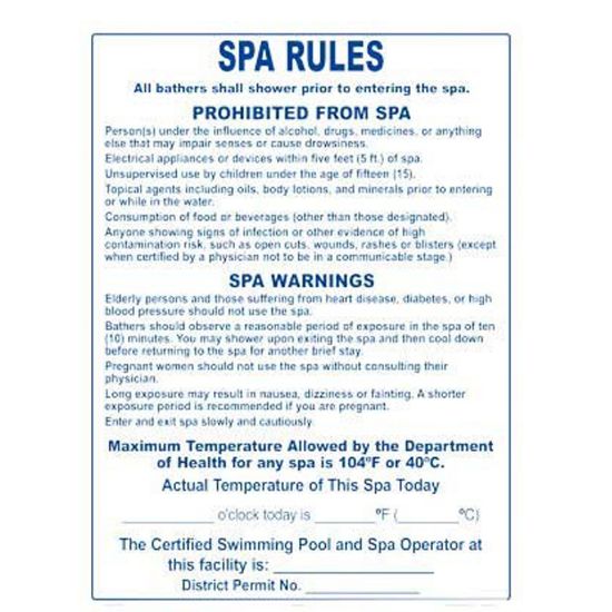 SPA RULES SIGN WASHINGTON DC STANDARDS 18 x 24 4536WS1824E