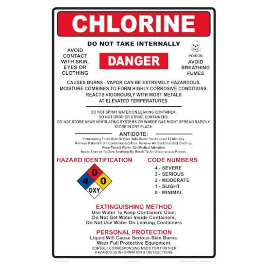 CHLORINE INSTRUCTIONS SIGN 5340WS1218E