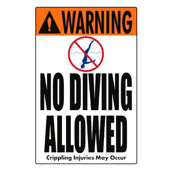 NO DIVING ALLOWED SIGN 12IN X 18IN HEAVY DUTY ALUMINUM 6604WA1218E