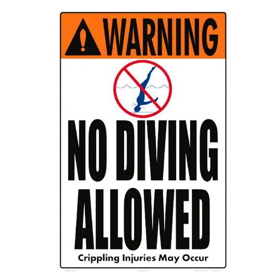 NO DIVING ALLOWED SIGN 12IN X 18IN HEAVY DUTY PLASTIC 6604WS1218E