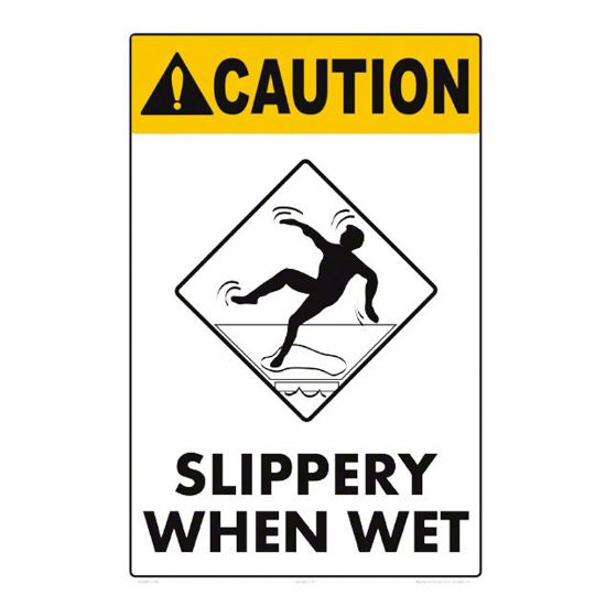12 X 10 SLIPPERY WHEN WET SIGN WHITE STYRENE PLASTIC 8009WS1218E