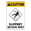 12 X 10 SLIPPERY WHEN WET SIGN WHITE STYRENE PLASTIC 8009WS1218E