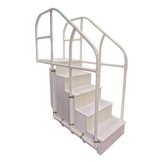 ADA POOL ACCESS STAIRS 3 TREAD PVC RAILS WHITE MARINE GRADE  AQADAS-3