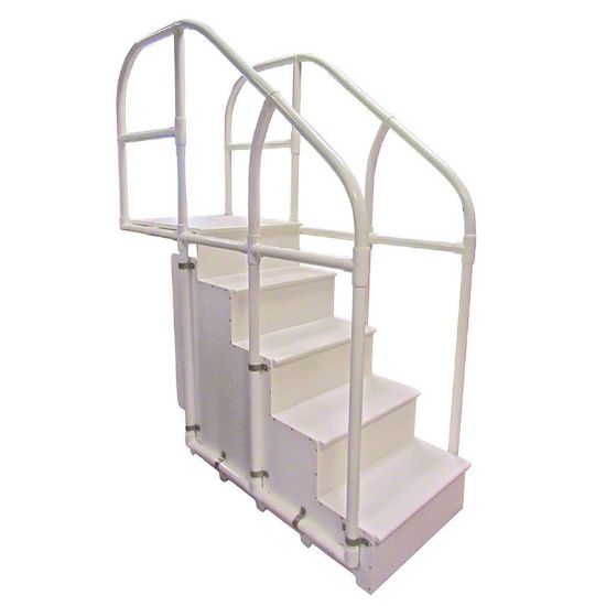ADA POOL ACCESS STAIRS 4 TREAD PVC RAILS WHITE MARINE GRADE  AQADAS-4