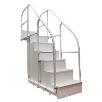 ADA POOL ACCESS STAIRS 5 TREAD PVC RAILS WHITE MARINE GRADE  AQADAS-5