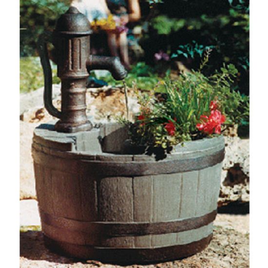 WHISKEY BARREL PLANTER FOUNTAIN WEATHERED WOOD FINISH LITTLE 14940294