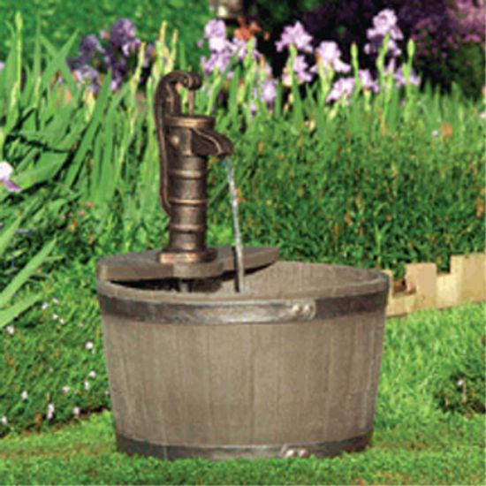 WHISKEY BARREL FOUNTAIN WEATHERED WOOD FINISH FAWBW LITTLE  566740