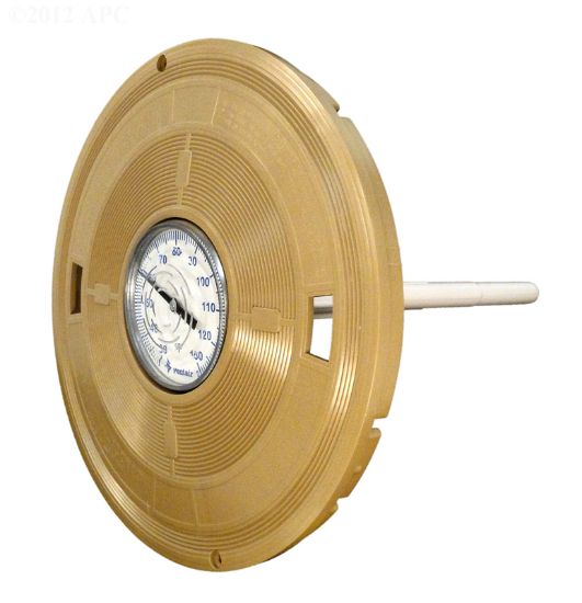 SKIMMER LID 9 1/4IN ROUND ALMOND BERMUDA WITH THERMOMETER  L6B