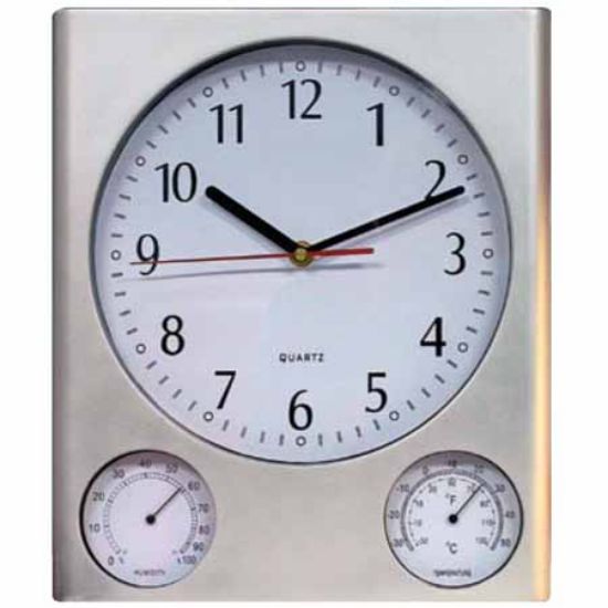 SILVER FINISH CLOCK/THERM/HYGROMETER 12/CS 52602