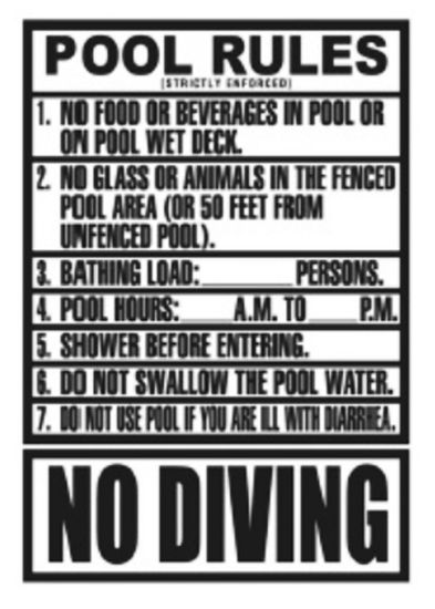 POOL RULES SIGN (FLORIDA) 18INX24IN R234800