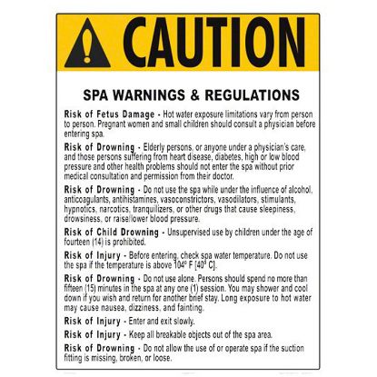 CAUTION SPA WARNINGS VIRGINIA AND REGULATIONS 18IN X 24IN  4541WS1824E