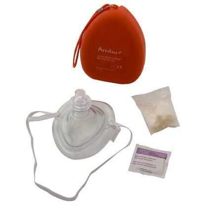 CPR MASK W/02 INLET AND HEAD STRAP IN HARD CASE 10-502
