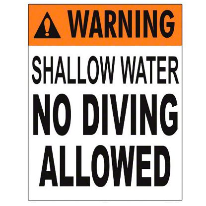 WARNING SHALLOW WATER NO DIVING WITH 4IN AND 6IN LETTERING  6007WS2430E